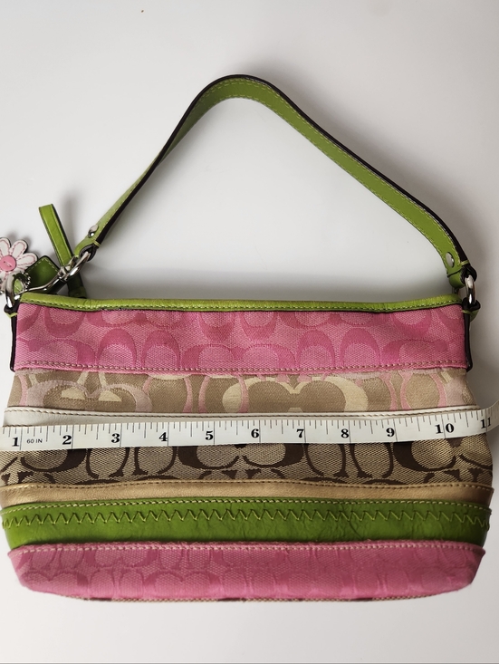 RARE Vtg Coach Mini Bleecker Pink Green Patchwork Bag F14725 + Flower Charm - Picture 11 of 16